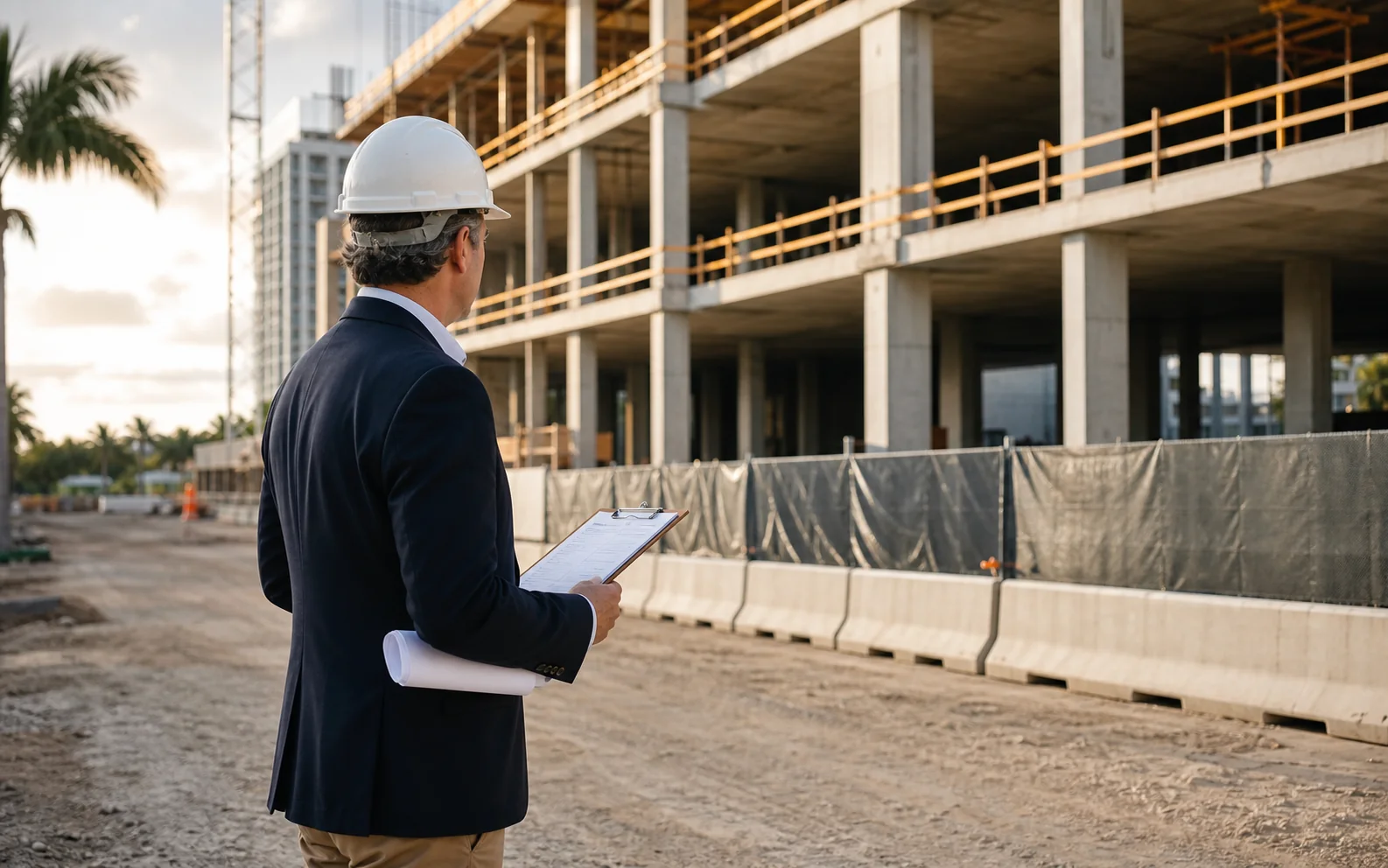 Owner's representative observing construction progress with drawings