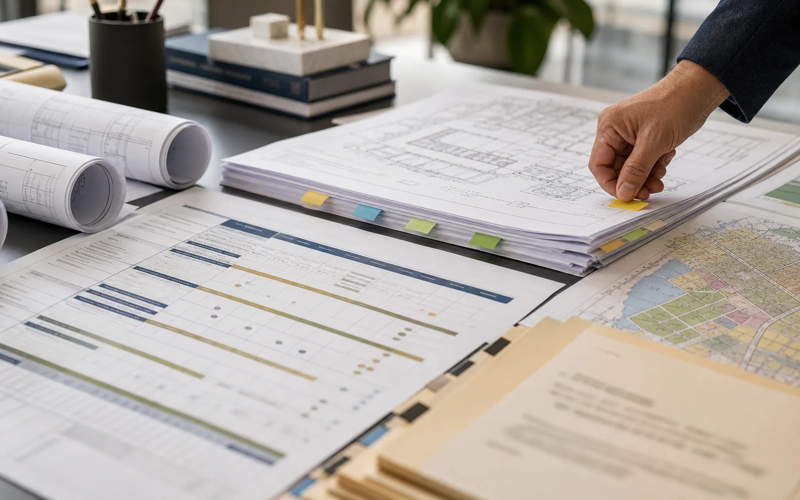 Permit strategy table with plan sheets and schedule tabs